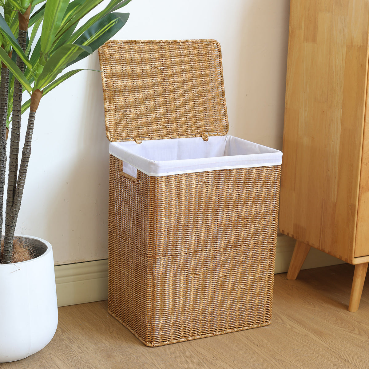 Japanese Rattan-Style Laundry Basket with Lid for Balcony