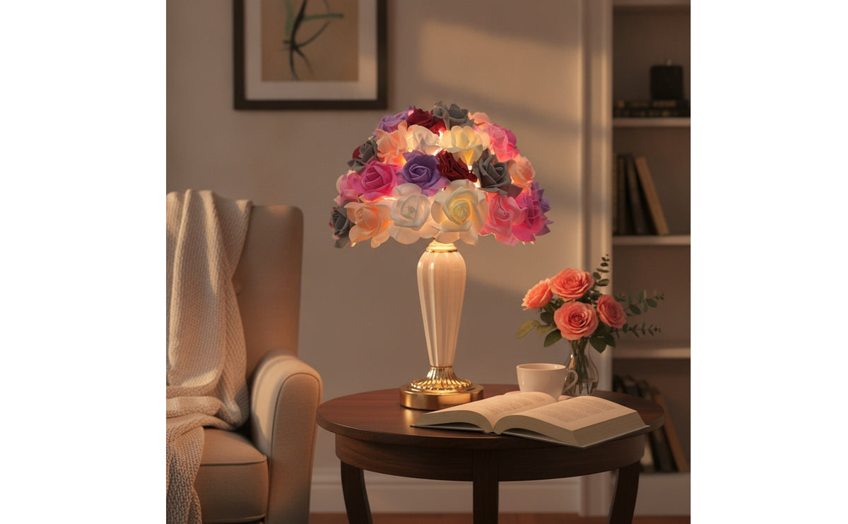 Floral Rose Petal Lamp Decorative Flower Table Lamp Warm Light Romantic for Women, Bedroom, Bedside, Vanity
