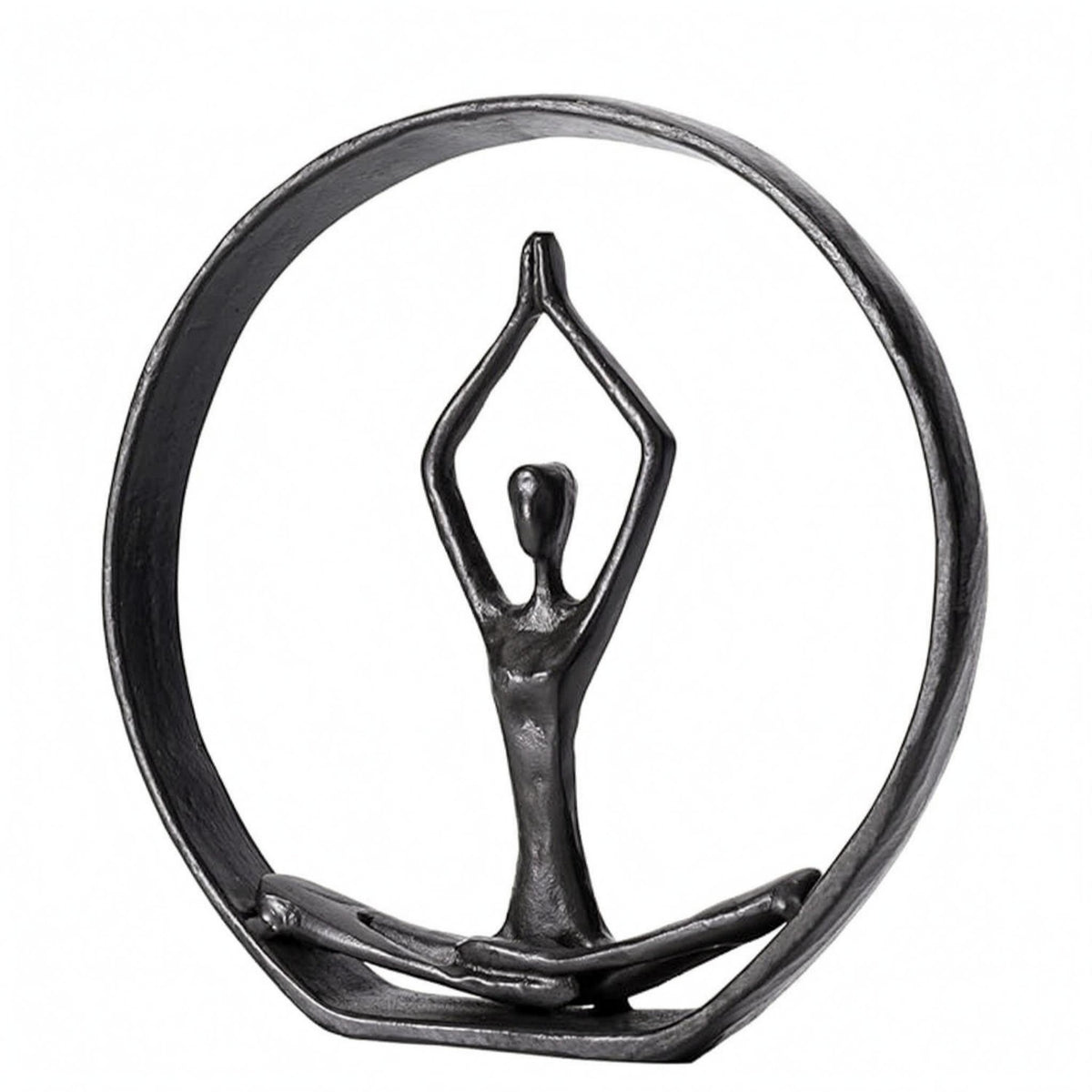 Meditation Figurine Darkened Patina Metal Meditation Sculpture Textured Circlet Figurine