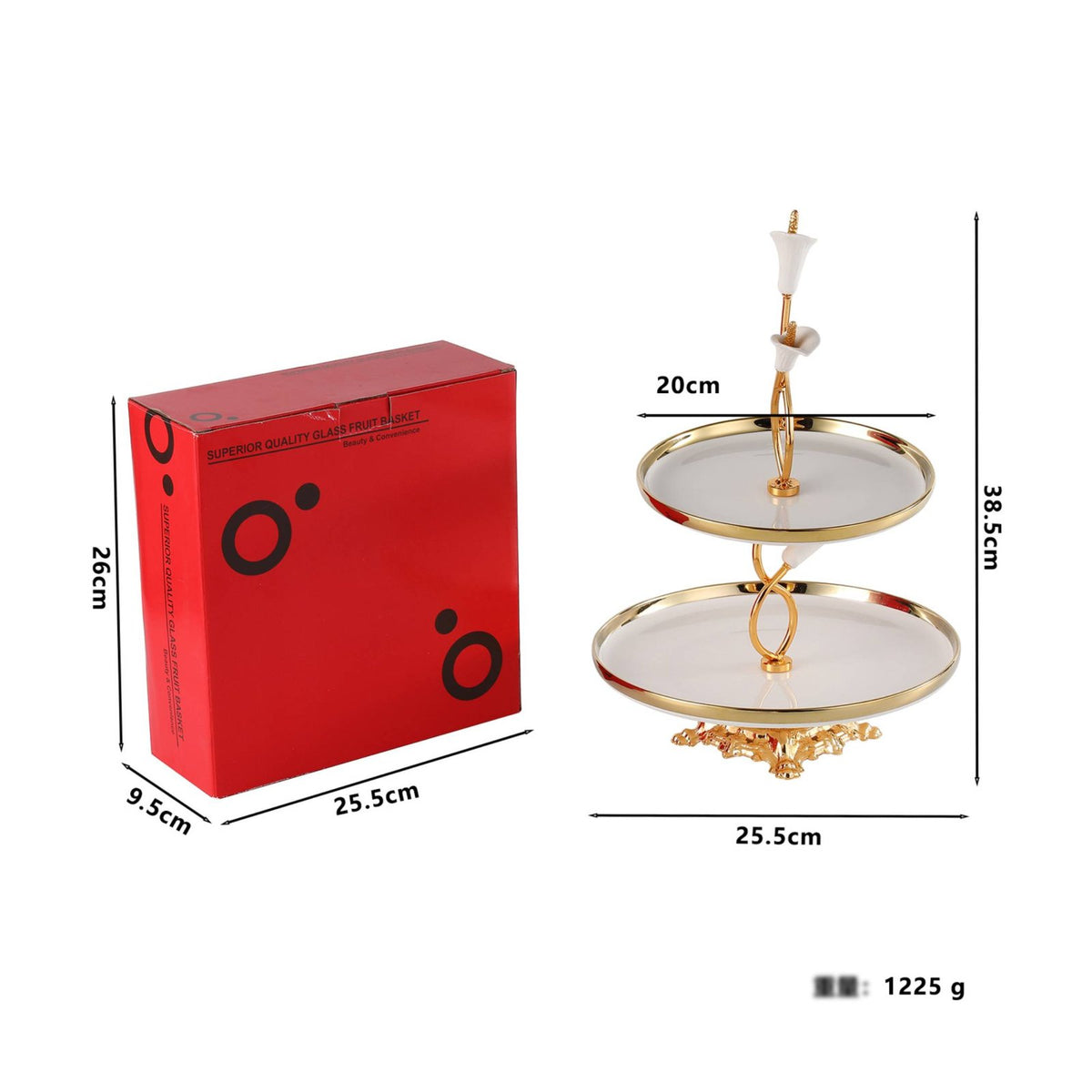 Two Layer Fruit Tray High-End Look Ceramic Dessert Plate Stand Gold Trim