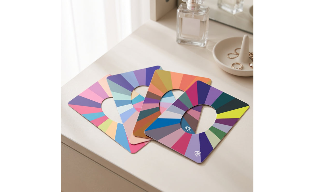 4 Pieces Color Comparison Card with Face Cutout Rounded-Corner Seasonal Color Palette Card Glossy Seasonal Palette Cards for Outfit Coordination