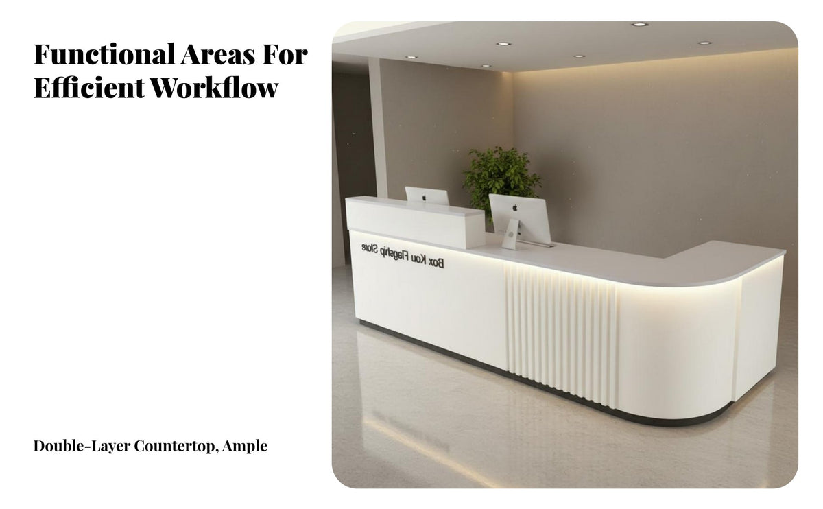 Multifunctional Modern Reception Desk Sturdy Structure Retail Checkout Counter Scratch Resistant Commercial Checkout Counter Easy to Clean for Retailers, Receptionists, Business Owners, Hotel Lobby, Medical Medical Facility