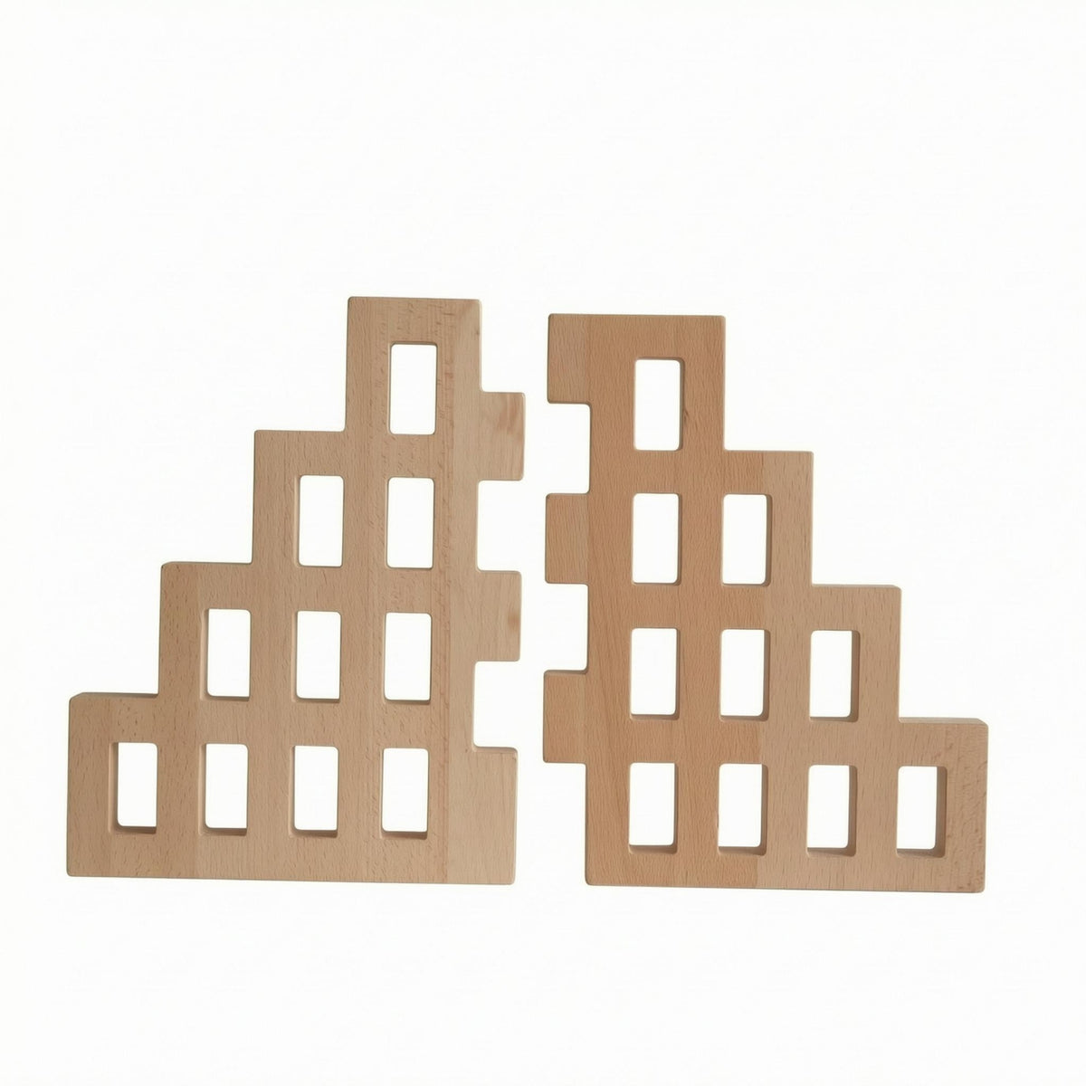 2 Pieces House-Shaped Wall Panel Light-Colored Interlocking Wood Panel 3D Texture Home Decoration