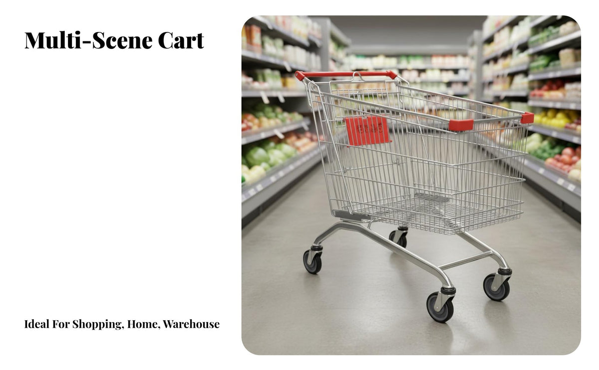 Large Capacity Supermarket Shopping Cart Sturdy Structure Shopping Cart with Child Seat Heavy Duty Retail Equipment Wear-Resistant Wheels for Shop Owners, Shoppers, Warehouse Employees