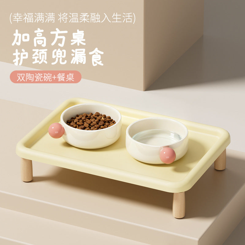 Ceramic Cat Bowl with Raised Stand
