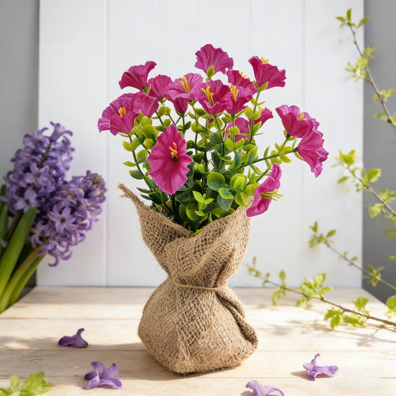 Artificial Morning Glory Potted Plant with Burlap Wrap