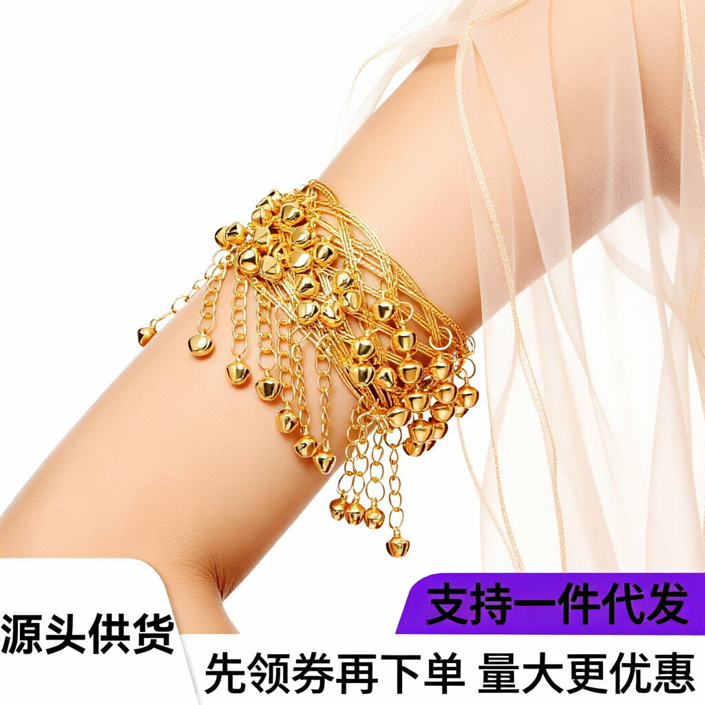 Belly Dance Jewelry Metal Bells Adjustable Open Bangle Performance Arm Ring Indian Style Dance Accessory