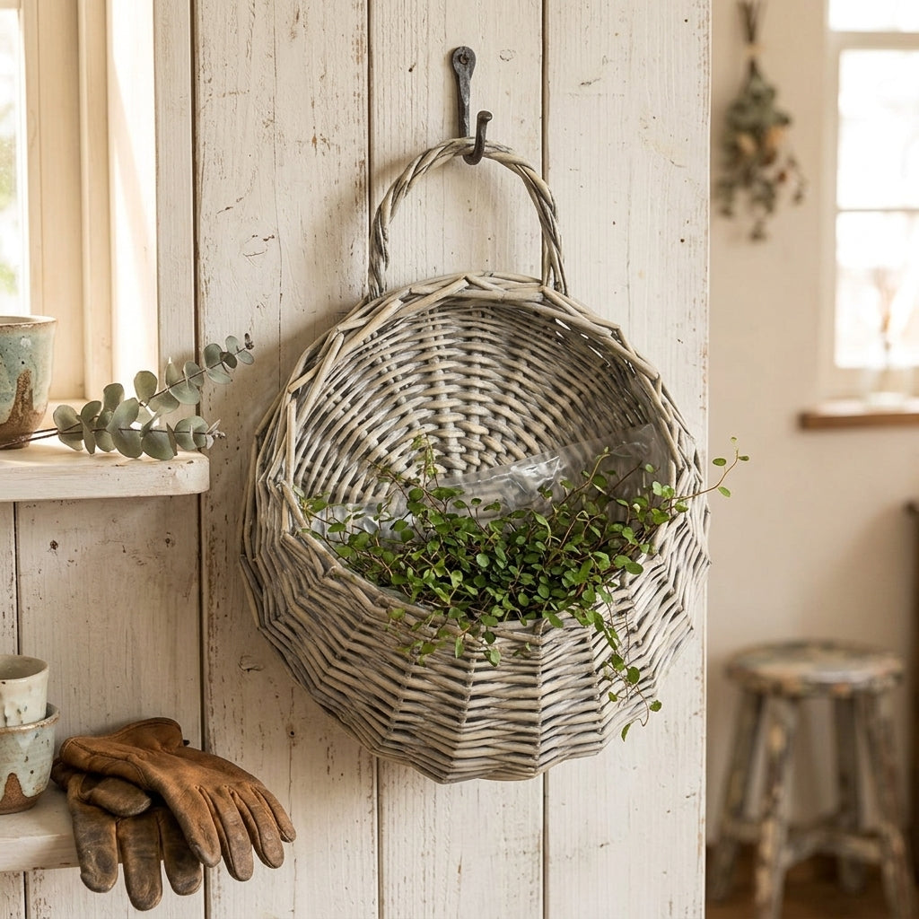 Plant Pots Hanging Basket with Wicker Basket Style for Indoor Plants, Half Round Artificial Plants Decor, Woven Basket Wall Planter for Home