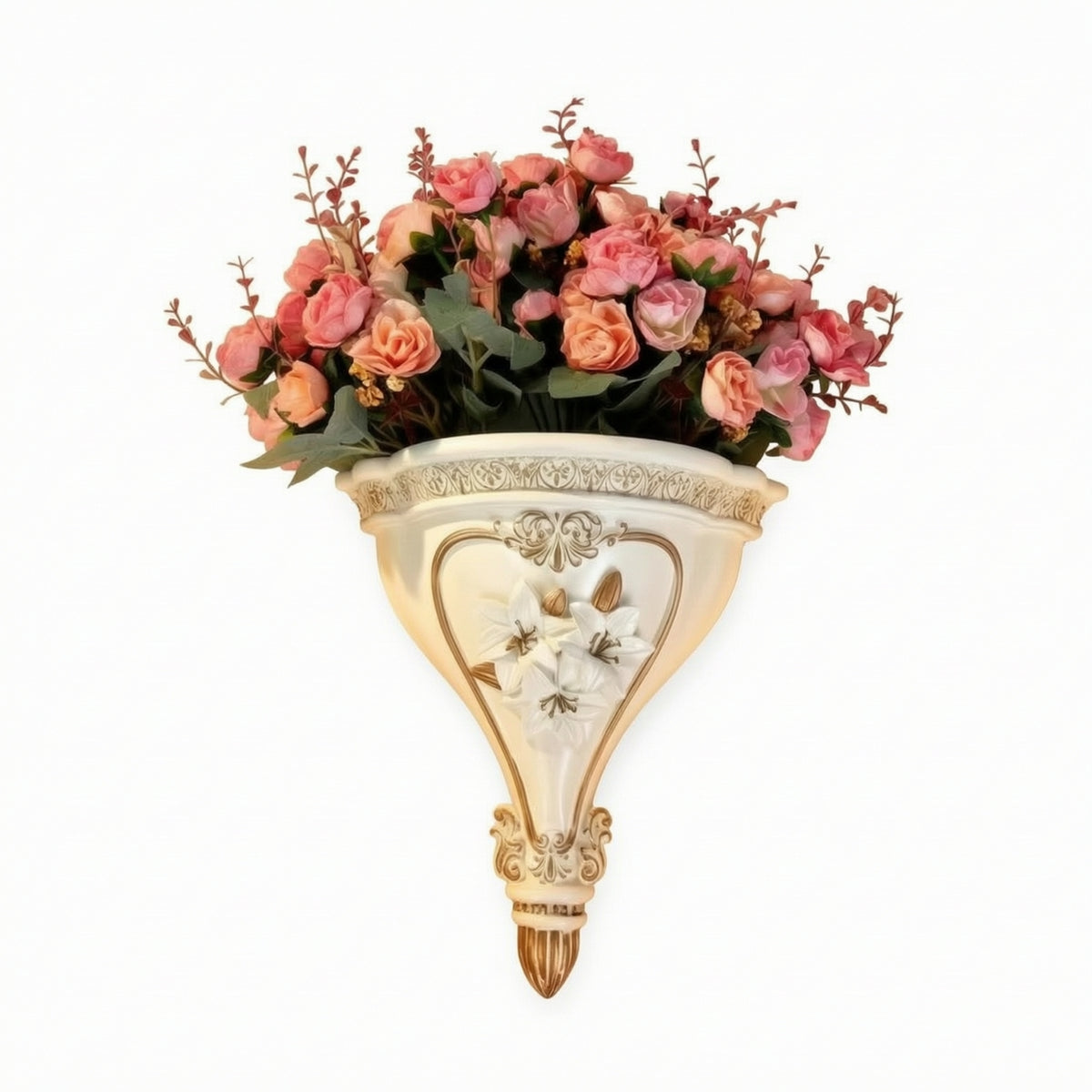 Wall Vase with Floral Relief Embossed Wall Vase Decorative for Entryway