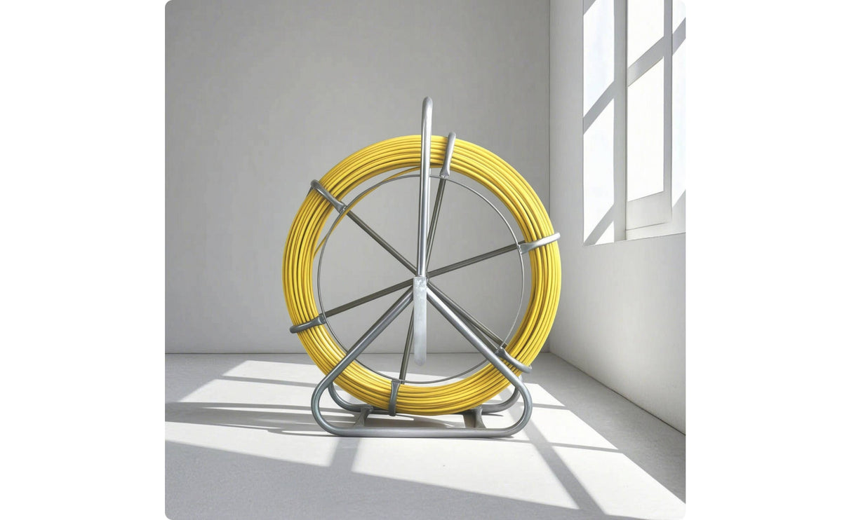 7.2 Mm Cable Pulling Rod Reel Manual Brake Duct Rodder with Metal Frame Non-Conductive Fiberglass Wire Puller Long-Lasting for Electricians, Conduit Routing, Jobsite