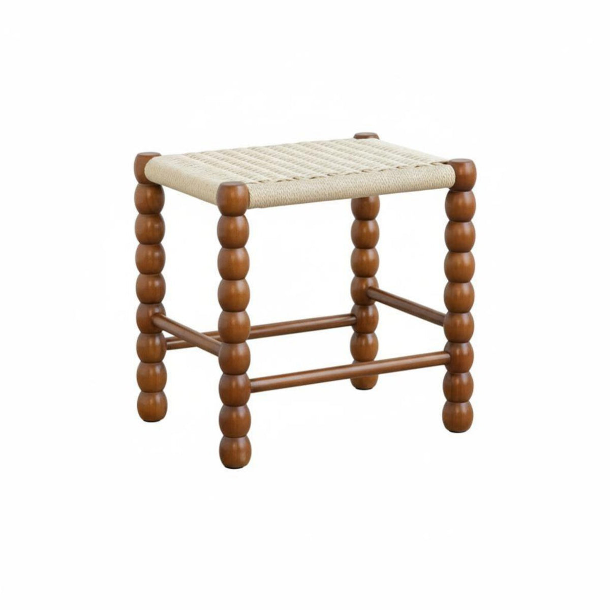 Woven Top Wooden Stool sturdy Wood Frame Footrest Multifunctional for Living Room