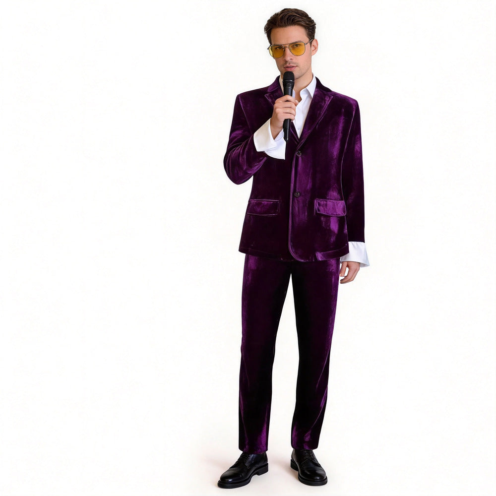 Men's Purple Vintage Suit Set for Hosting, Speeches, Performances, Halloween, and Disco