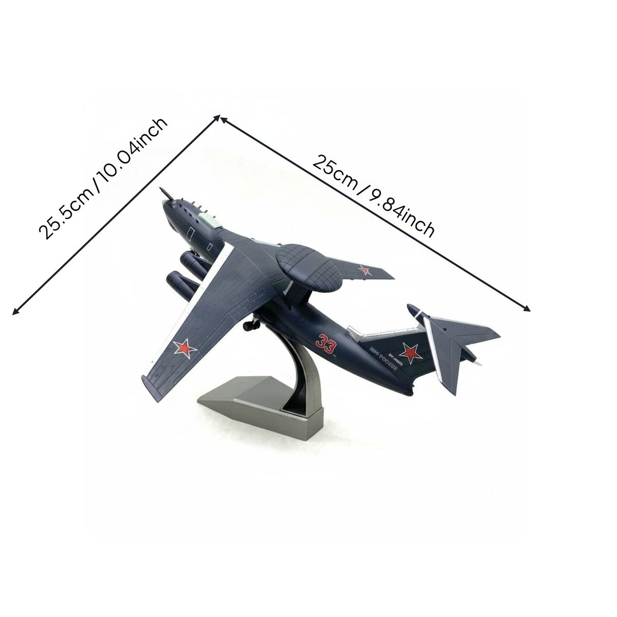 Beriev A-50U Model Alloy Build A-50U Scale Model Detailed Paint Display Figurine for Collectors, Shelf, Cabinet
