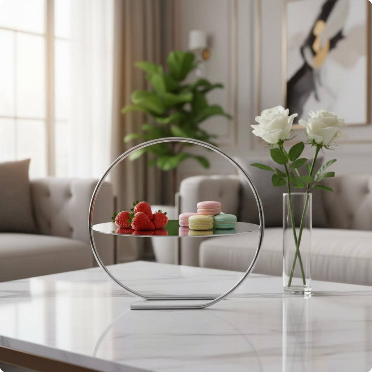 Round Mirror Tray Easy to Clean Mirror Tray Rust-Resistant for Tabletop