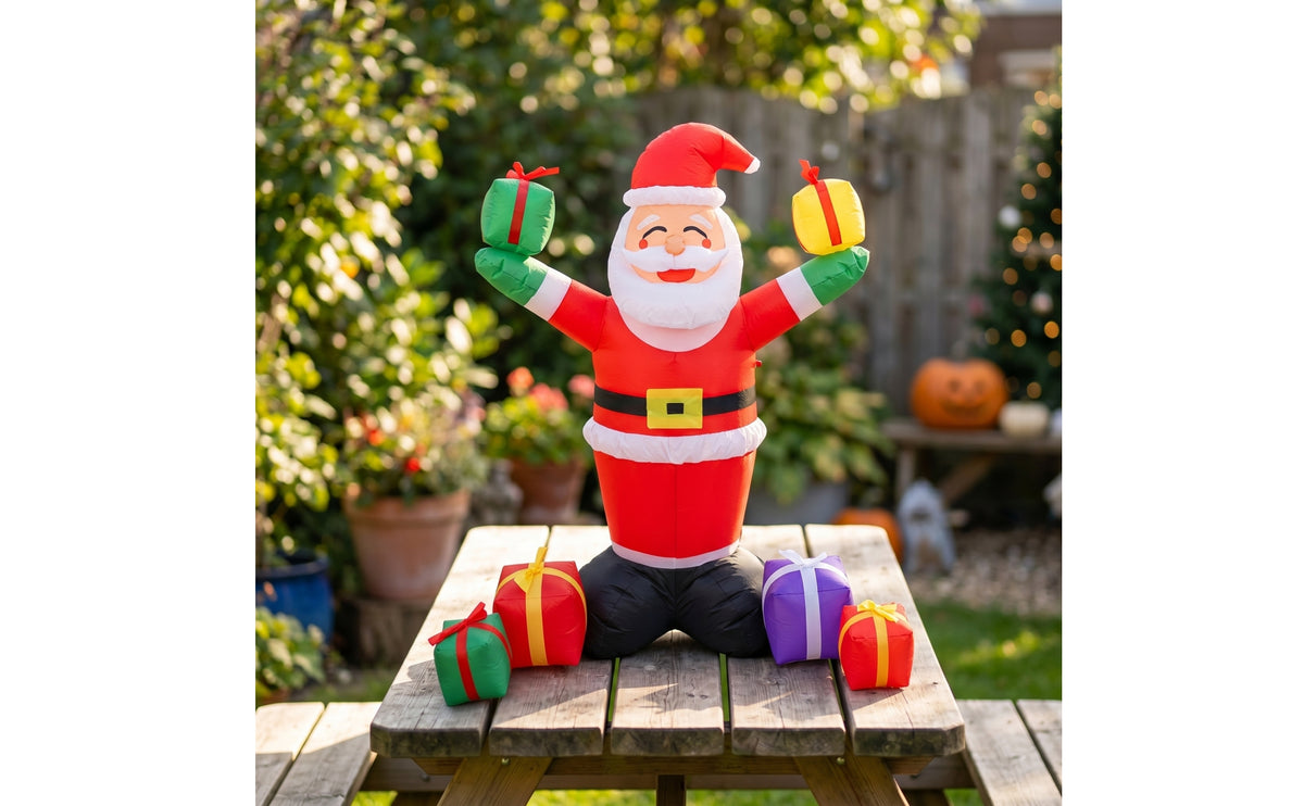 Large Inflatable Santa with Gift Boxes Cheerful Outdoor Christmas Decoration Festive Christmas Yard Decor Giant for Porch