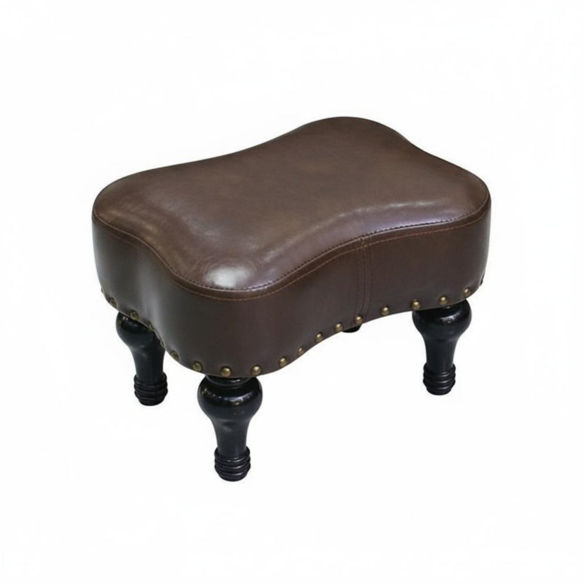 Upholstered Footstool with Wooden Legs Firm Foam Cushion Leather Shoe Changing Bench Easy to Clean Upholstered Footrest for Entryway, Bedroom