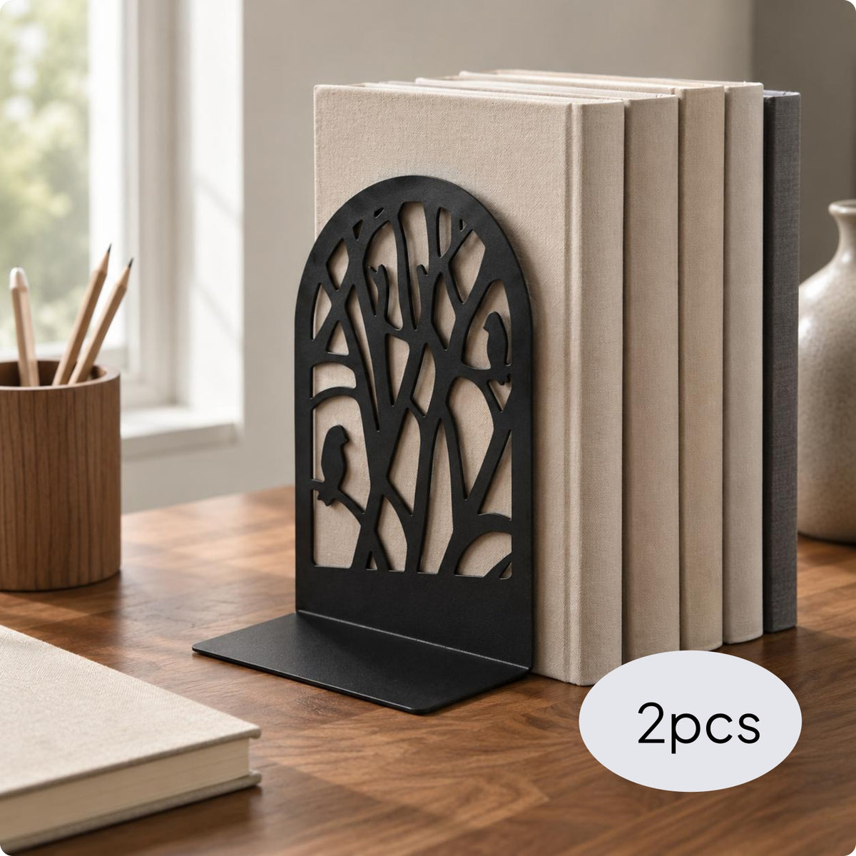 Metal Bookend Pair Matte Finish Tree Cutout Bookend Sturdy Metal Bookends