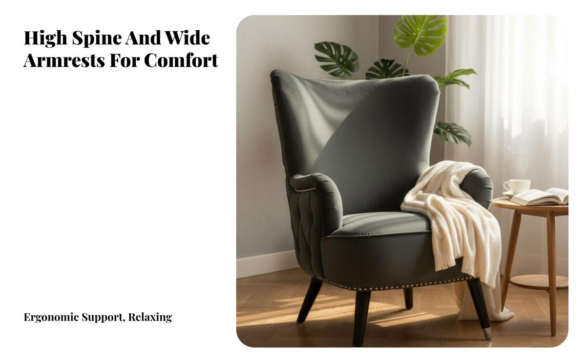 Western design Upholstered high-rear chair Modern Design Tufted high-rear chair Armchair space-saving Size Lounge Seat Padded Armrests for Readers, Decor aficionados, Homeowners, Living Room, perusing corner, Bedroom, Reception Area