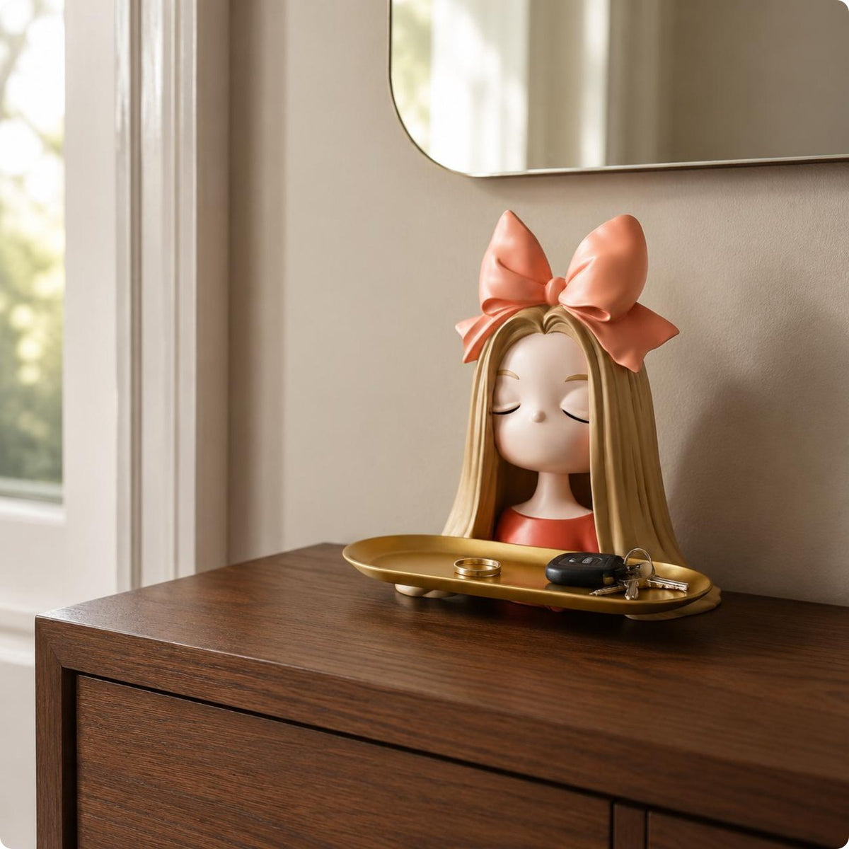 Butterfly Girl Ornament Giftable Girl Bust Tray Cute for Entryway, Office Desk