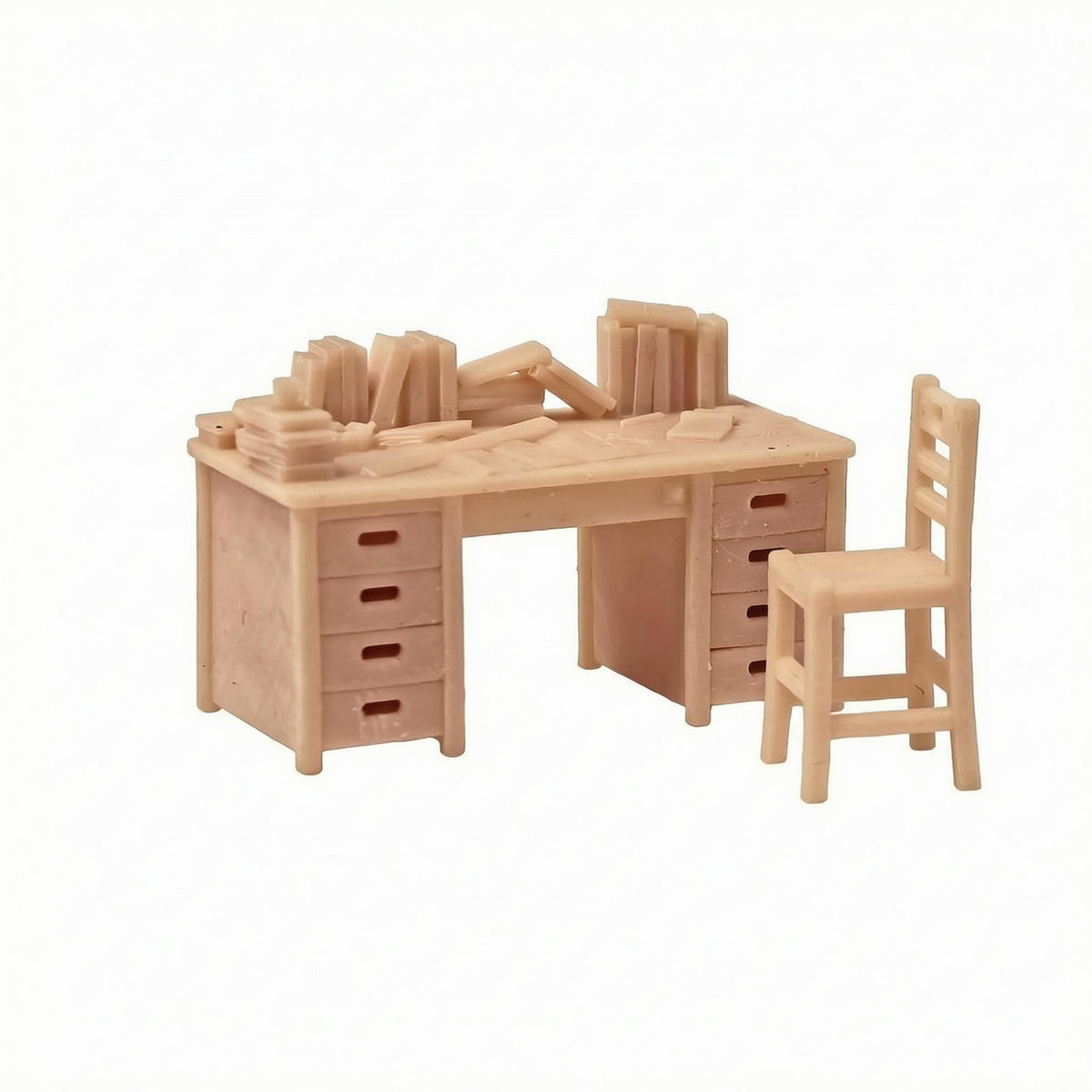 Rectangular Top Mini Desk and Chair Slatted Back Wood Desk Chair Set Plain Finish Home Furniture Storage Drawers