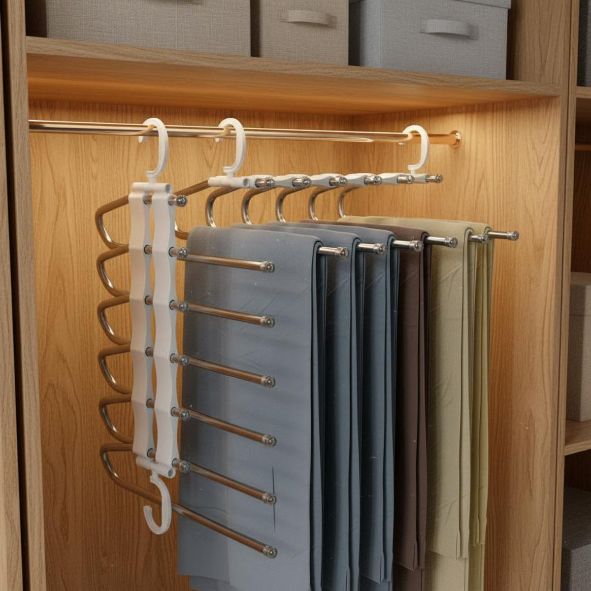 Multi-Layer Pants Hanger Multifunctional Foldable Trouser Rack Non-Slip Design Foldable Pants Organizer for Dorm Room, Apartment