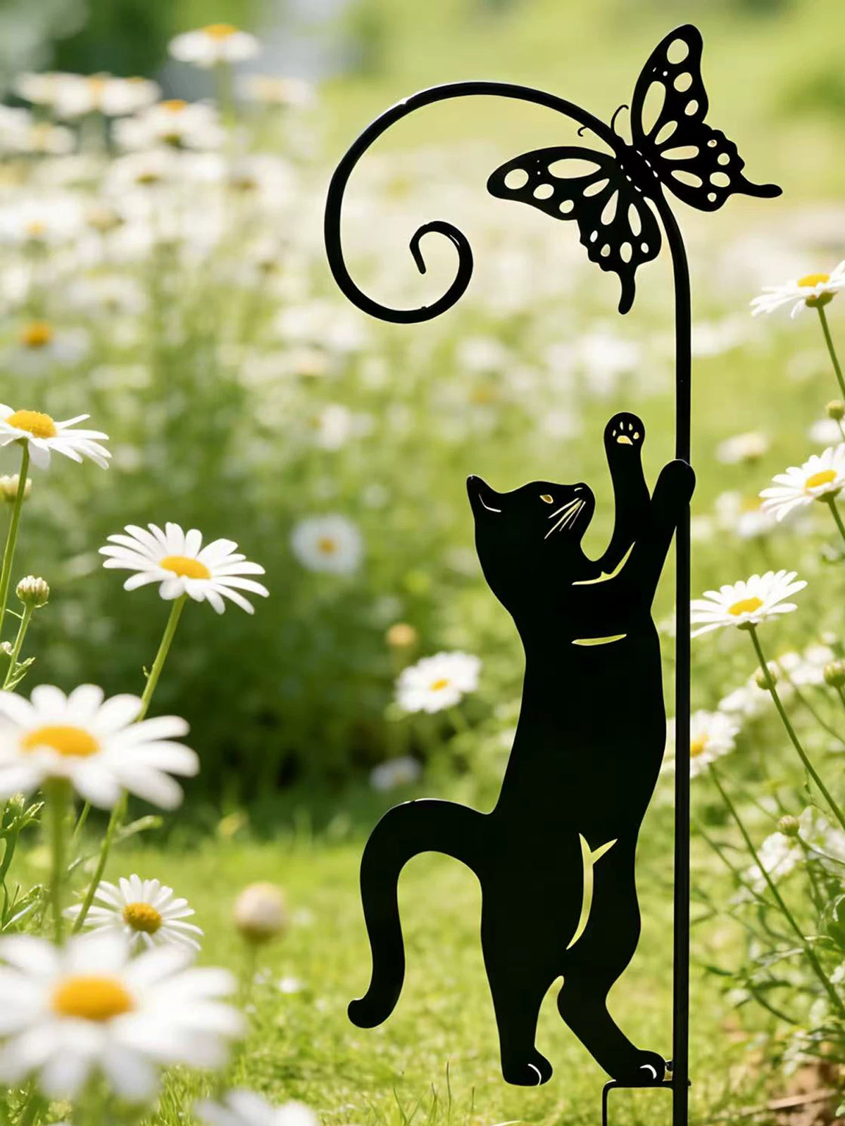 American Country Style Cat and Butterfly Iron Garden Stake Outdoor Landscape Ornament