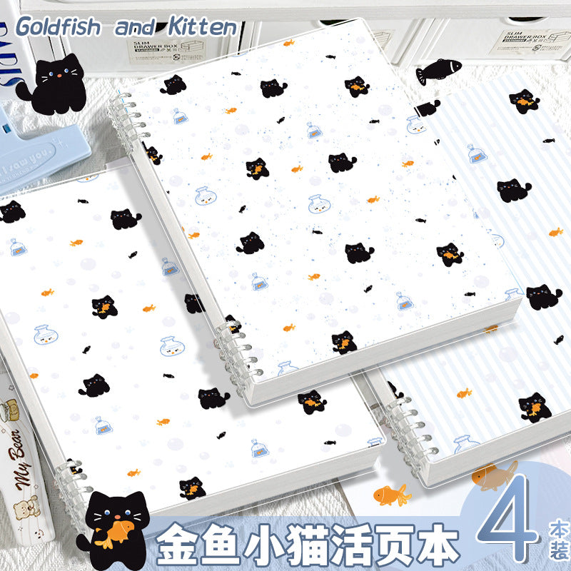 B5 Goldfish & Kitten Loose-Leaf Notebook with Detachable Coils, Thickened Cartoon Student Journal