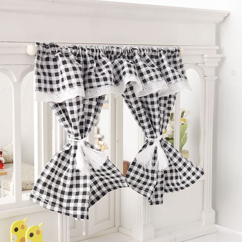 Rizuola 1:12 Dollhouse Miniature Plaid Curtains for Windows
