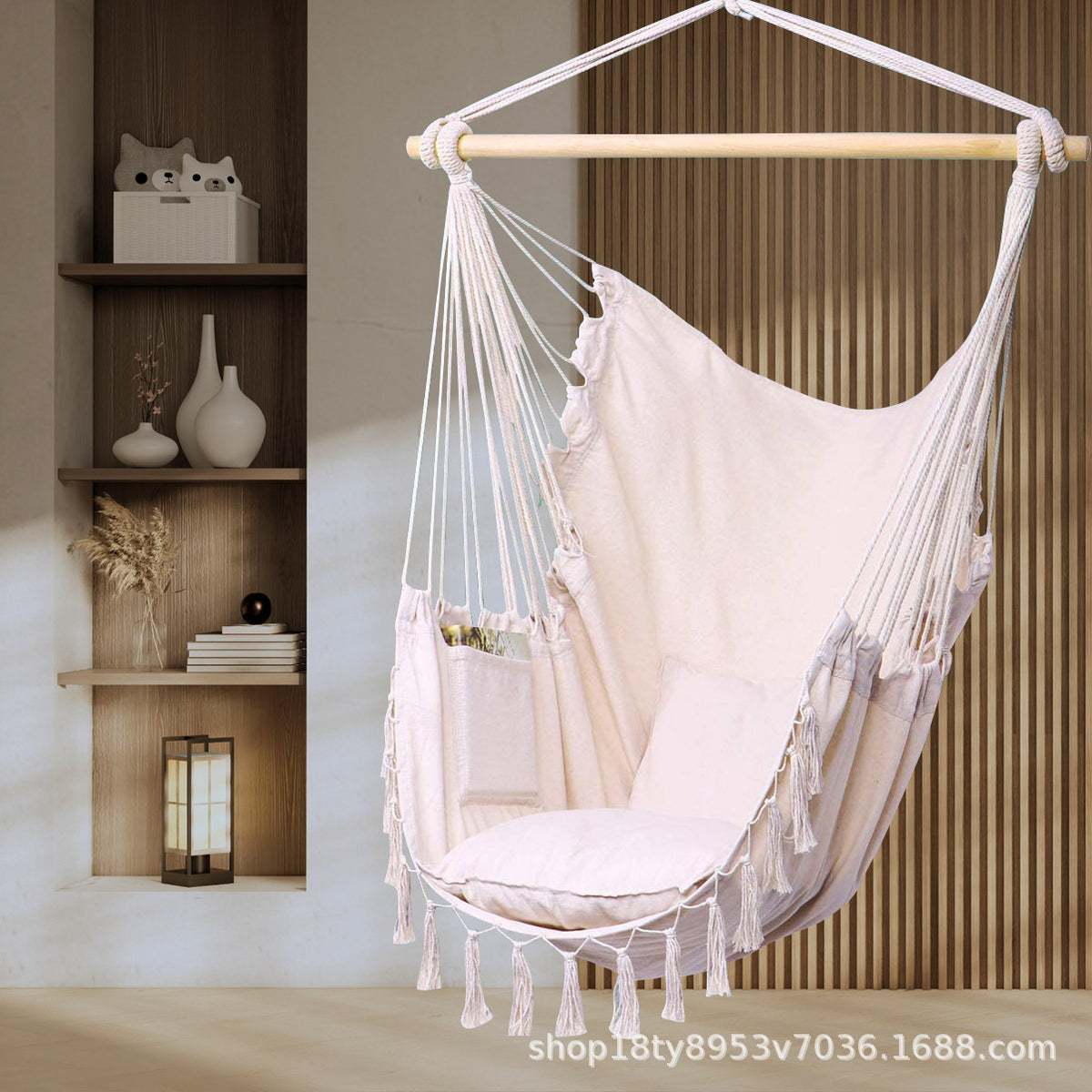 Nordic Style Tassel Hammock Chair Canvas Swing for Indoor Outdoor Balcony Camping