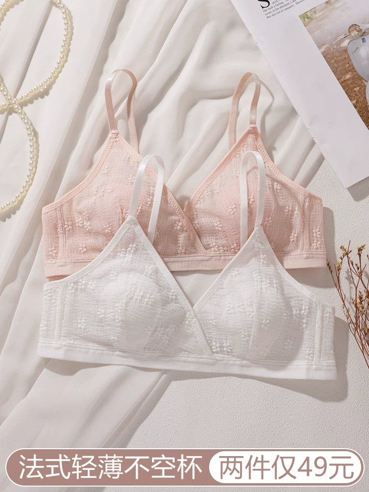 French Style Wireless Push-Up Bra for Small Busts, Thin, Anti-Bump, Rabbit Ear Design