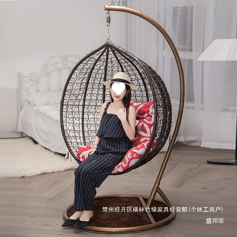Indoor Outdoor Wicker Hanging Basket Chair with Stand, Rattan Swing Hammock for Patio Balcony Garden