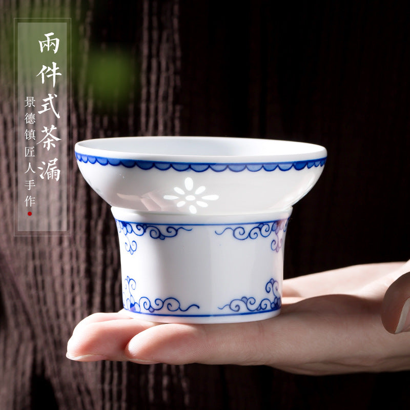 Jingdezhen Blue and White Porcelain Tea Strainer Set with Hand-Painted Design