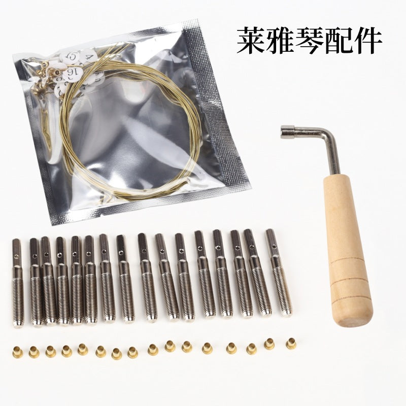 Lyre Harp Accessory Kit with Tuning Pins, Rivets, Strings, and Wrench