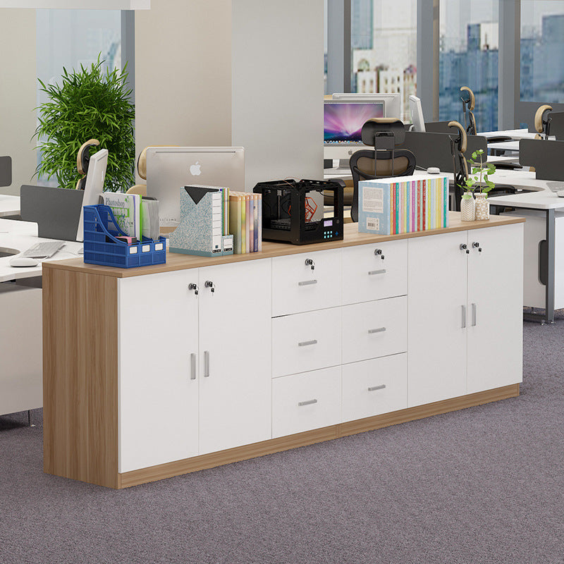 Wooden Office Storage Cabinet with Lock and Drawers