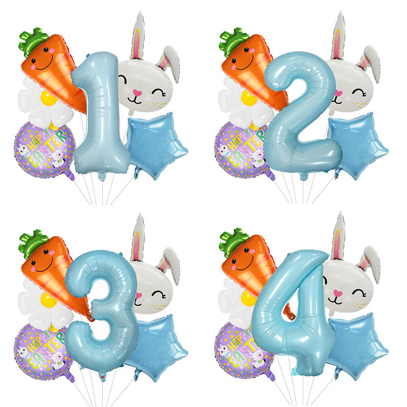 Easter Bunny Carrot Aluminum Film Balloon Set for Holiday Decoration and Photo Props