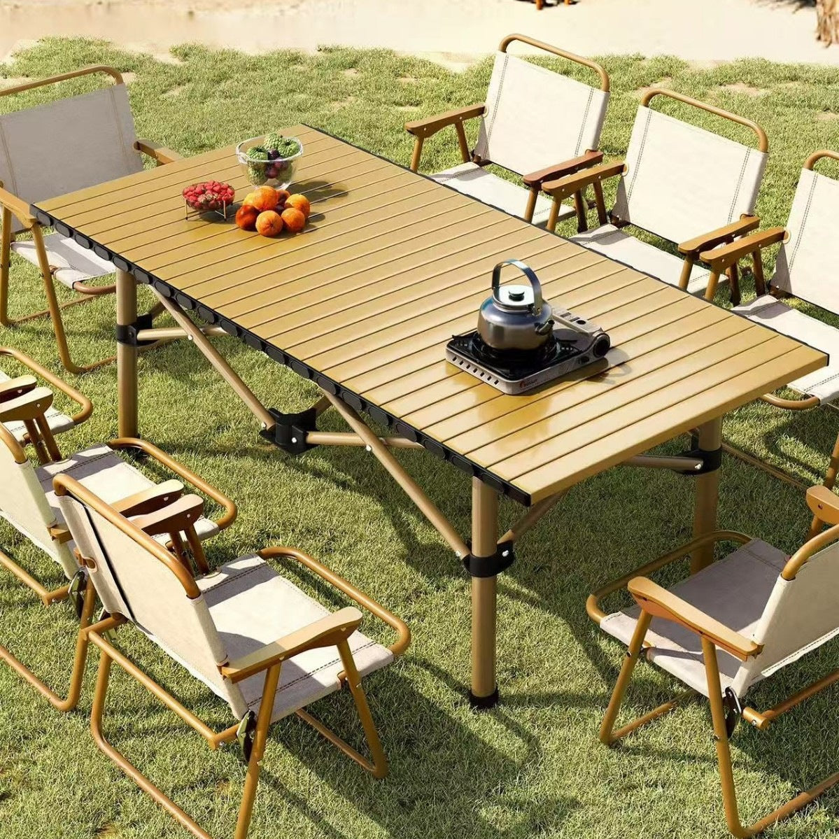 Explorer Outdoor Camping Folding Table and Chair Set with Portable Picnic Table