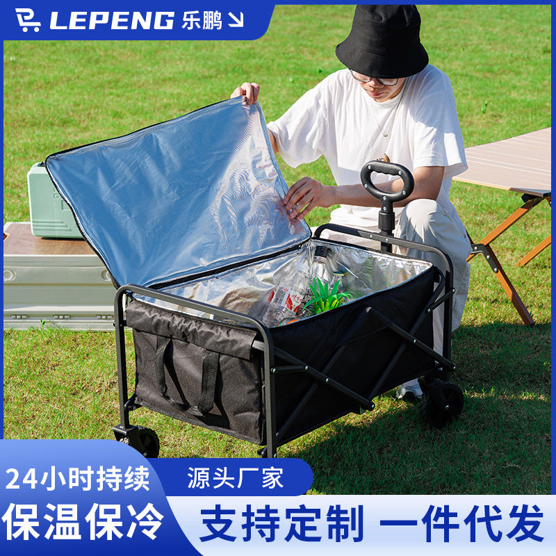 Outdoor Camping Cart with Cooler Bag - Foldable Portable Utility Wagon for Picnic, Beach, and Hauling
