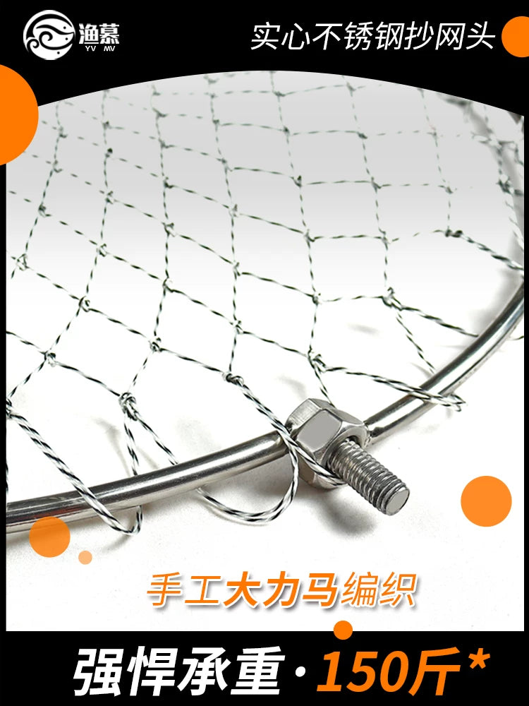 Solid Stainless Steel Foldable Fishing Landing Net Head with Durable Mesh