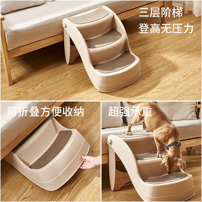 Foldable Pet Stairs for Small Dogs and Cats - Non-Slip Plastic Steps for Beds and Sofas