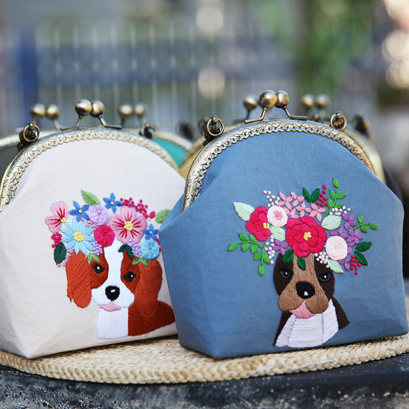 DIY European Embroidery Kiss-Lock Bag Kit with Ribbon and Lu Embroidery