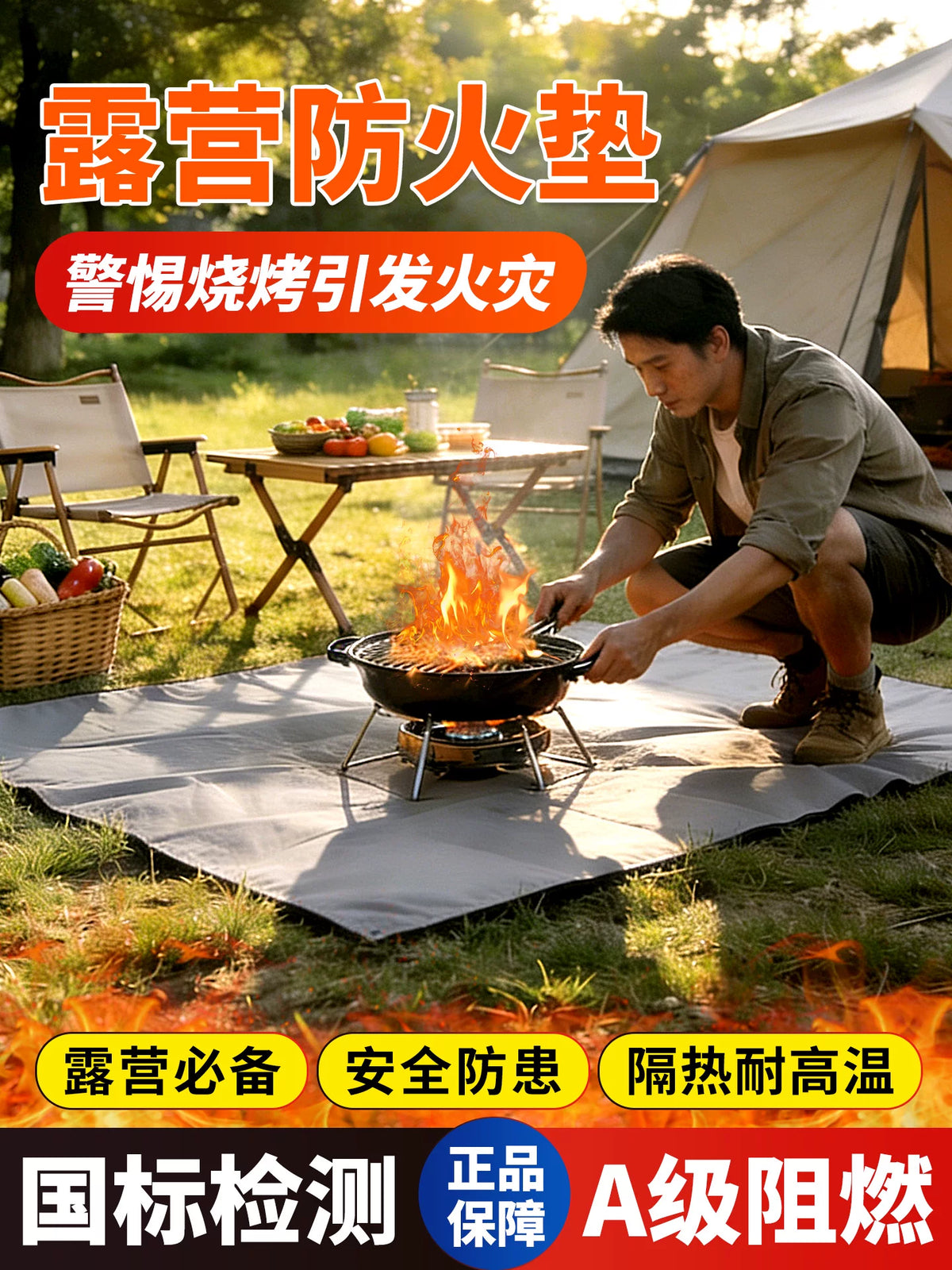 Fireproof Mat for Camping Grills - Waterproof, Oil-Resistant Ground Cloth for Outdoor Picnics and Heat Insulation