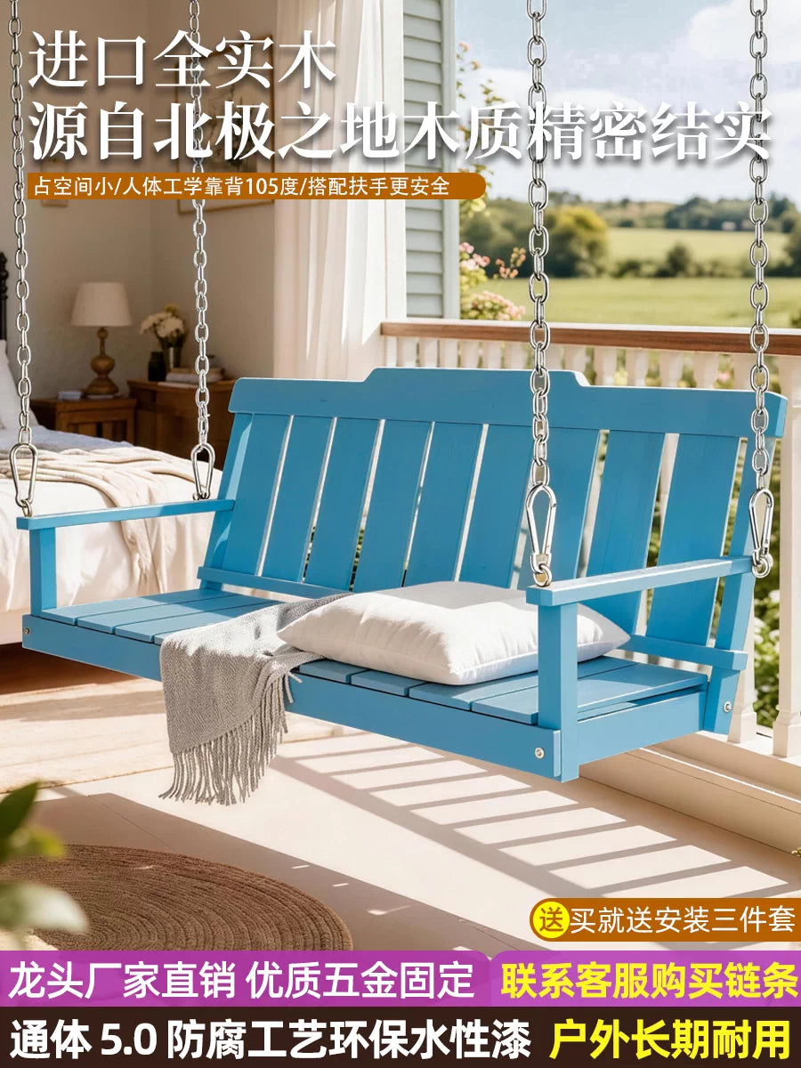 Indoor Wooden Hanging Swing Chair for Kids and Adults, Relaxing Hammock Basket for Living Room Balcony