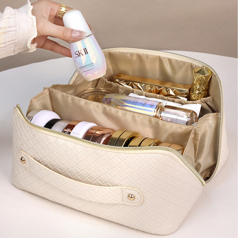 PU Leather Cosmetic Bag Large Capacity Waterproof Travel Toiletry Pouch