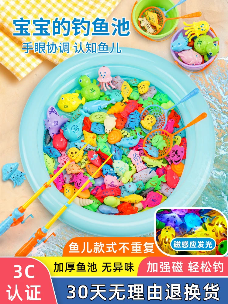 Magnetic Fishing Game Toy Set for Toddlers and Kids, Educational Bath Toy with Rods, Nets, and Fish