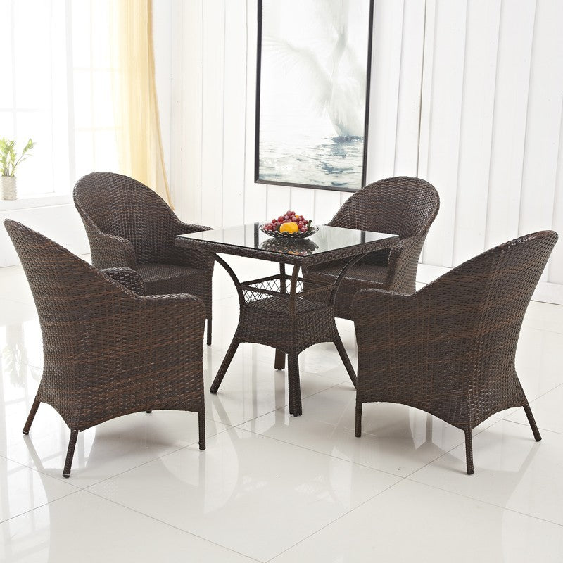 Outdoor Rattan Wicker Patio Furniture Set with Table and Chairs, Weather-Resistant for Garden, Balcony, Hotel, Restaurant