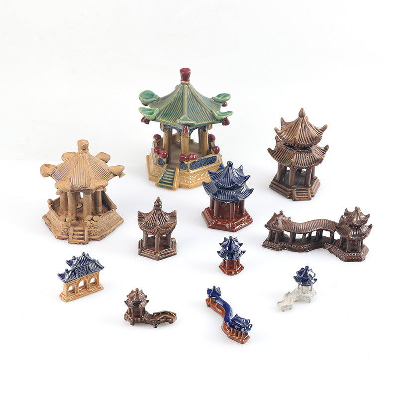 Aquarium Landscape Ceramic Pavilion Ornament for Fish Tank Decor