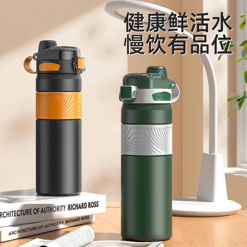 Portable Large Capacity Sports Water Bottle with Straw and Silicone Sleeve for Gym