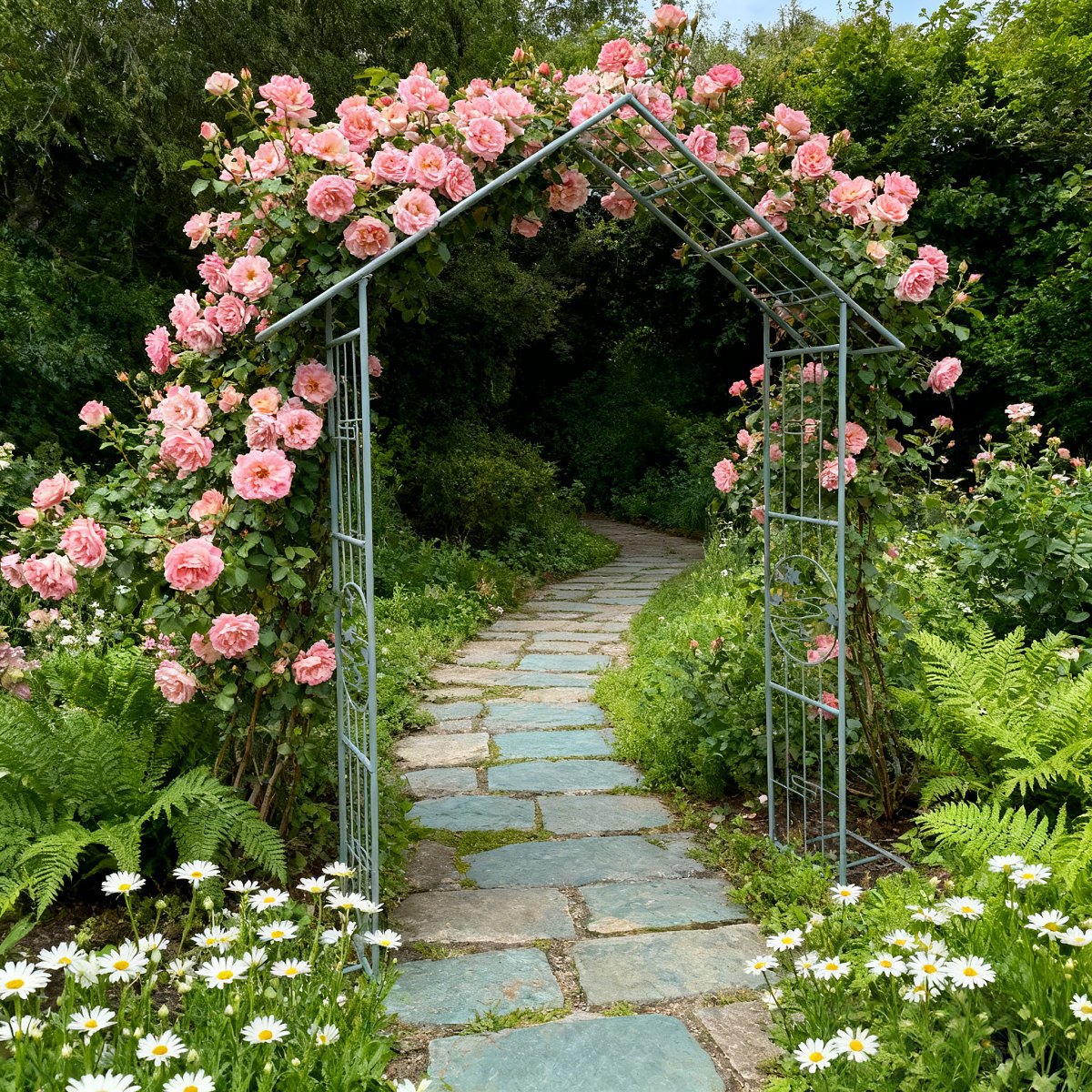 Garden Arch Trellis for Climbing Plants, Metal Rose Arbor for Outdoor Patio and Balcony