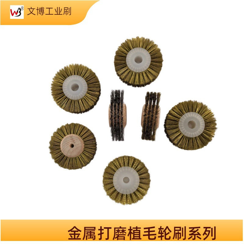 Industrial Wire Brush for Polishing and Deburring, Wood Core, Stainless Steel/Copper/Brass Plated