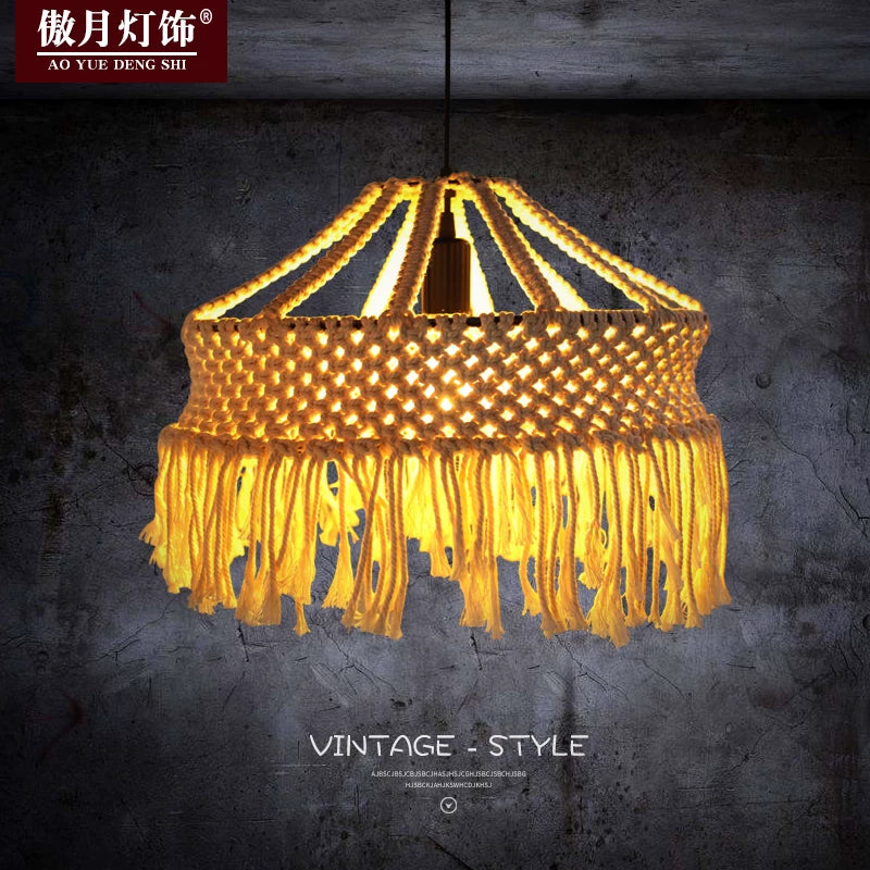 Bohemian Handwoven Rope Pendant Light Shade for DIY Creative Spaces
